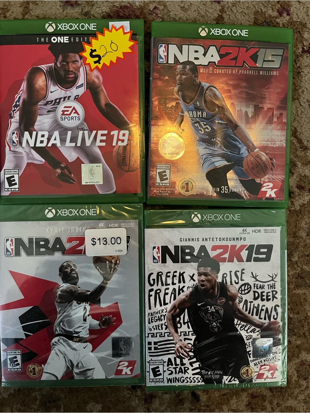 Xbox One Basketball Game Lot - NBA 2K15, NBA 2K19, NBA 2K20, NBA Live 19 (4 Game